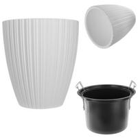Baltas gėlių vazonas 30cm su vidiniu įdėklu, plastikinis