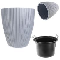 Gėlių vazonas 40cm su įdėklu, pilkas plastikas