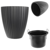 Juoda gėlių vazonas 40cm su įdėklu, plastikinė