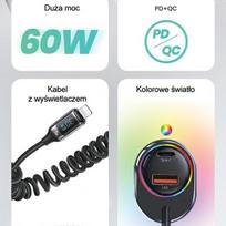 USAMS Ład. sam. C37 1xUSB+1xUSB-C 60W + kabel Ligtning 30W PD+QC Fast Charge czarny|black CC193CC01 (US-CC193)