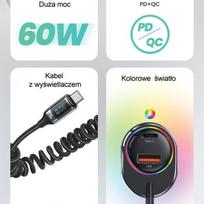USAMS Ład. sam. C37 1xUSB+1xUSB-C 60W + kabel USB-C 30W PD+QC Fast Charge czarny|black CC192CC01 (US-CC192)