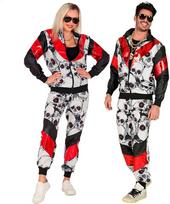 Karnavalinis kostiumas, Juodas ir raudonas kaukolių shell suit, Widmann, 2 dalys su striuke ir kelnėmis, L/XL dydis