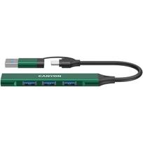 Canyon Ds-02 Usb-a/c 4-in-1 Hub, Nešiojamas, Žalias
