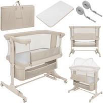 Lovytė 3in1, pristatoma + laisvai pastatoma + sūpuoklinė, 6 aukščio lygiai, čiužinys, ratai, tinklelis nuo uodų – Jodie Beige Cream