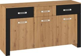 Komoda Meblocross Hugo HUG-04 ąžuolas artisan/juoda, 3 stalčiai, praktiškas dizainas