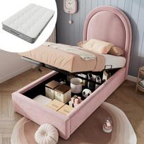 Vaikų minkšta lova 90x200 rožinė su čiužiniu