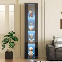 Vitrina su stiklo lentynomis ir LED apšvietimu 40x29x170 cm juoda 1 vnt