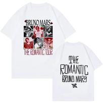 Bruno Mars „The Romantic Tour“ Vintažinis Nuotraukų Koliažas Dvigubo Veido Grafika Ypač Dydžio Balti Marškinėliai | Pop Muzikos Gerbėjų Turo Prekės 4XL