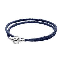 Pandora dvigubo apskritimo pintas odinis apyrankė moterims Tamsiai mėlyna 590705CDB-D Box,38