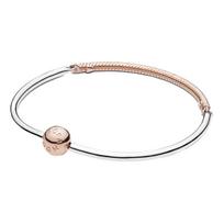 Pandora grandinėlės apyrankė su trimis sekcijomis Originalus dizainas 925 sidabro apyrankė Moteriška apyrankė Rožinio aukso 588143 Box,17 CM