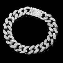 7/8/9inch 14MM Cuban Link Chain Bracelets Women Men Rhinestone Paved Prong Cuban Chain Bracelet Wristband Hip Hop Jewelry 7inch 18cm