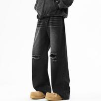 Retro Ripped Jeans Men's Spring New Loose Wide-leg Casual Trousers Men's Straight Trousers S