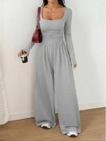 New Style Long Sleeve Women's Casual Wide Leg Solid Color Slimming Jumpsuit Medium šviesiai pilka spalva