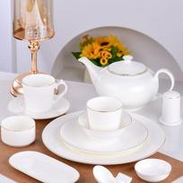 Aukso kraštų kaulinio porceliano keturių dalių stalo indų rinkinys: Lėkštė ir dubuo 3-inch Sauce Dish