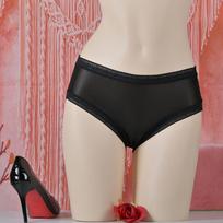 Women's Glitter Lace Silk Antibacterial Panties - Elastic, Breathable, Smooth Boxer Brief Style Open Crotch red