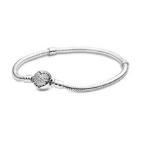 Pandora Blizgantis Širdies Pakabukas Gyvatės Grandinėlės Apyrankė Moteriška apyrankė Sidabrinė 590743CZ Box,18 white