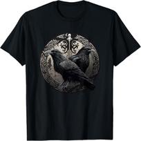 Huginn and Muninn Ravens Norse Mythology Viking Symbols T-Shirt S juoda
