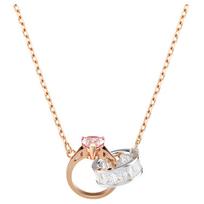 Swarovski Connexus Rožinės Širdelės Dvigubo Žiedo Pakabukas Karoliai Su Kubiniu Cirkoniu Moteriški karoliai Rožinio Aukso 5690036 Box+Shopping Bag