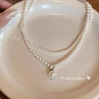 French Retro Double-Layer Pearl & Millet Bead Choker Necklace gray