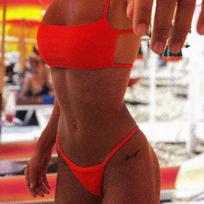 Seksualus moteriškas maudymosi kostiumėlis, dryžuotas bandeau mikro mini stringelių bikinio komplektas, EMA S oranžinė