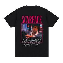 Oversized Black Short-Sleeve T-Shirt Featuring Scarface  I Always Tell The Truth Even When I Lie  Graphic Print For Movie & Streetwear Fans 4XL