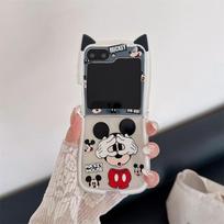 Mickey Mouse Pluto Katės Ausies Skaidrus Telefono dėklas Su Perlo Pūkuuku Dirželiu Samsung Galaxy Z Flip 3 4 5 6 7 INS Mielas Atsparus Smūgiams C Galaxy Z Flip3 5G