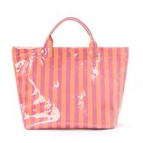 Striped Tote Bag, Lightweight Commuting, Large Capacity Portable Handbag One Size oranžinė