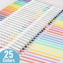 25-Pack Dual-Tip Highlighter Pens - Fine & Chisel Tips, Vibrant Random Colors, Perfect for Art, Writing, and School Supplies 25pcs