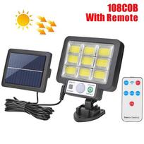 800MAH LED saulės sieninis šviestuvas su vandeniui atspariu judesio jutikliu, lauko sodo gatvės apsaugos nuotolinio valdymo šviestuvas 108COBwith remote control gray