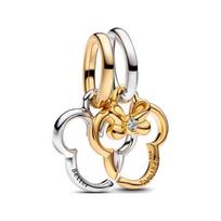 Pandora Mikis ir Mini Pelė tuščiavidurio dizaino pakabukas Moteriškas pakabukas Auksinis Sidabrinis 763650C01 Box