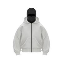 Unisex Balaklava Šiltas Laisvas Džemperis su Gobtuvu Užsegamas Kasdienis Švarkas su Veido Kauke Rudeniui Žiemai Lauko Sportui Gatvės Drabužiai S juoda/pilka spalva