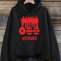 K-Pop įkvėptas unisex Y2K džemperis su gobtuvu, su retro grafika 'ARIRANG' grupės siluetu, ilgomis rankovėmis, laisvalaikio, puikiai tinkantis K-Pop gerbėjams 4XL juoda
