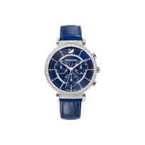Swarovski Passage Chrono Laikrodis Kvarcinis Mechanizmas Odinis Dirželis Mėlynas Ciferblatas Trys Akys Kristalų Rinkinys Laikrodis Moteriški laikrodžiai 5580342 Blue