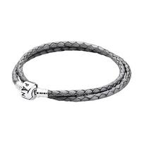 Pandora dvigubo apskritimo pintas odinis metalinis apyrankė Unisex apyrankė pilka 590705CSG-D Box,35