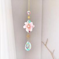 42Cm Crystal Suncatcher With Pink Flower Rainbow Maker Sun Catcher Deam Catcher Home Decors Outdoor Garden Wedding Ornament 42cm