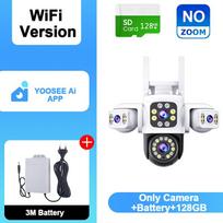 AIOOK lauko 10x ZOOM WiFi CCTV kamera HD 8MP 4K naktinio matymo dvipusis dialogas apsaugos kamera, vandeniui atspari saulės spinduliams nuotolinis stebėjimas NO ZOOM+Battery+128GB