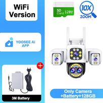AIOOK lauko 10x ZOOM WiFi CCTV kamera HD 8MP 4K naktinio matymo dvipusis dialogas apsaugos kamera, vandeniui atspari saulės spinduliams nuotolinis stebėjimas 10X ZOOM+Battery+128GB