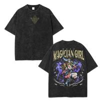Yu-Gi-O! Tamsioji magasė Vintažiniai Rūgštinio Plovimo Dvisiauriai Grafiniai Ypač Laisvi Juodi Marškinėliai | Anime/TCG Gerbėjų Gatvės Stiliaus Prekės Marškinėlis L