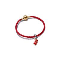 Pandora Raudonojo vokelio istorijos grandinėlė Paauksuotas varis Sidabro lydinys 925 Sidabras Oda Sintetinis rubinas Kubinis cirkonis Apyrankė Moteriška apyrankė ZT2912 Box,19CM
