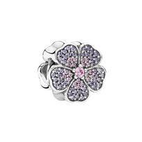 Pandora Rožinis Violetinis Blizgantis Vyšnių Žiedų Žolė Įdėtas Cirkonis Sidabrinis Pakabukas Unisex Pakabukas 791481PCZ Pink, Purple