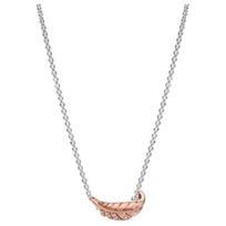 Pandora dviejų tonų plaukiojantis lenktas plunksnos dizaino kvadratinis kubinis cirkonis 14K rožinio aukso metalas Sidabrinis karoliai Moteriški karoliai 382575C01-45 Box