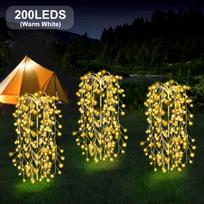 Saulės LED šviesos stygos lauko saulės energija varomi gluosnių šviestuvai 200 LED dekoratyviniai šviestuvai 8 apšvietimo režimai sodo terasos takas 1pc 200LED-warm