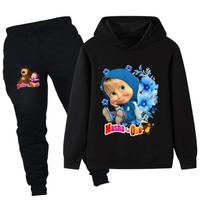 PB1346 Children Fashion Casual Girls Masha Bear Printed Long Sleeves Hoodie Trousers Sets 110cm