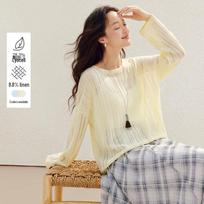 INMAN Lyocell Linen French Hollow-Out Long Sleeve Knit Top M šviesiai geltonos spalvos