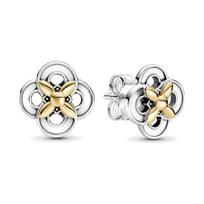 Pandora dviejų tonų gėlių 14K aukso auskarai Moteriški auskarai 299349C00 Silver