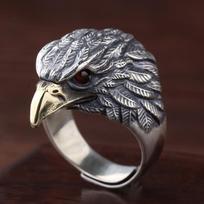 Vyriškas retro stiliaus sidabrinis atviras žiedas su erelio motyvu - Akcentinis piršto aksesuaras Adjustable Open Ring