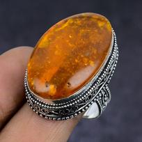 Natūralaus Baltijos gintaro brangakmenio 925 svarų sterlingų sidabro žiedas Dydis 8.5 ETC-6738