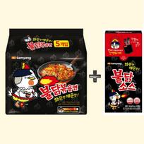 [Samyang] Buldak Ramen ir aštraus padažo lazdelių rinkinys - Ramen 5 pakuotės + Padažas 10 lazdelių