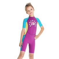 Children's Swimsuit One-piece Short-sleeved Girls 'swimsuit Medium Snorkeling Suit Sunscreen Quick-drying Soaking Hot Jellyfish M violetinė