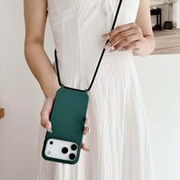 For iPhone 17 Air 16 15 14 13 12 17Pro Max Plus 16E Luxury Strap Lanyard Phone Case Candy Color Soft Silicone TPU Cover Shell For iPhone 17 žalia